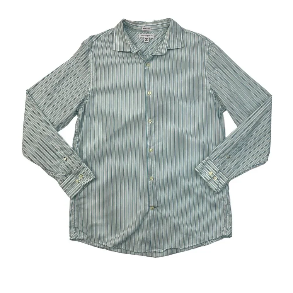 Banana Republic Shirt Mens L FITTED Ice Frappe Striped Long Sleeve Button Up
